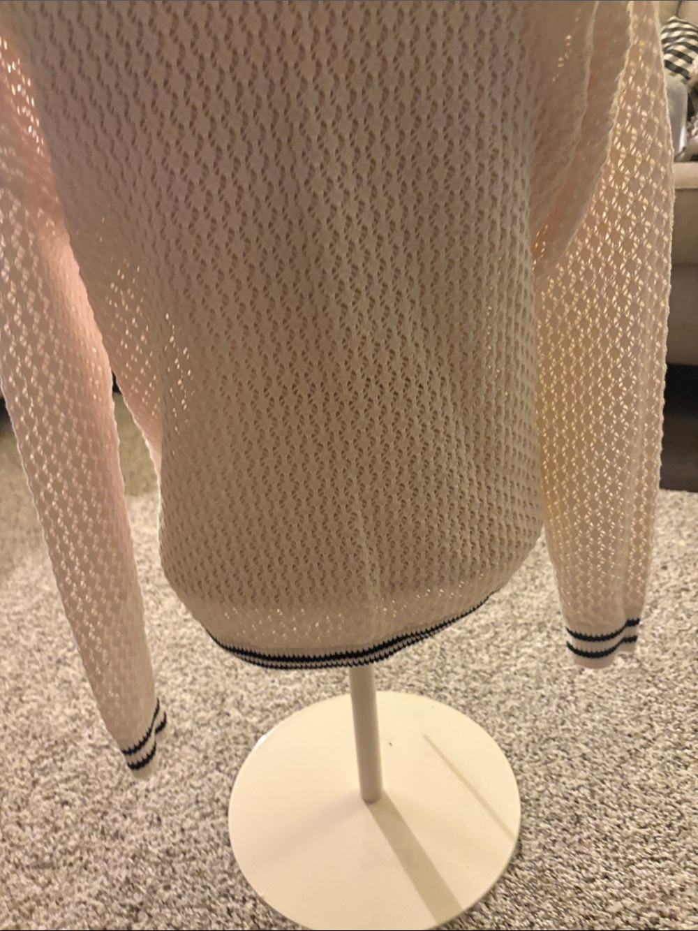 Lou & Grey Cream Knit Crewneck Sweater with Black Stripe Trim and Drawstring - Picture 6 of 7